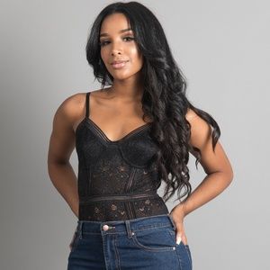 Sasha | Lace Structured Bodysuit in Black